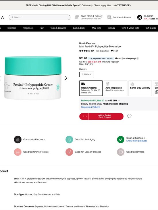 10/$60: Drunk Elephant Protini Polypeptide Cream 5mL BNIB - Picture 2 of 4